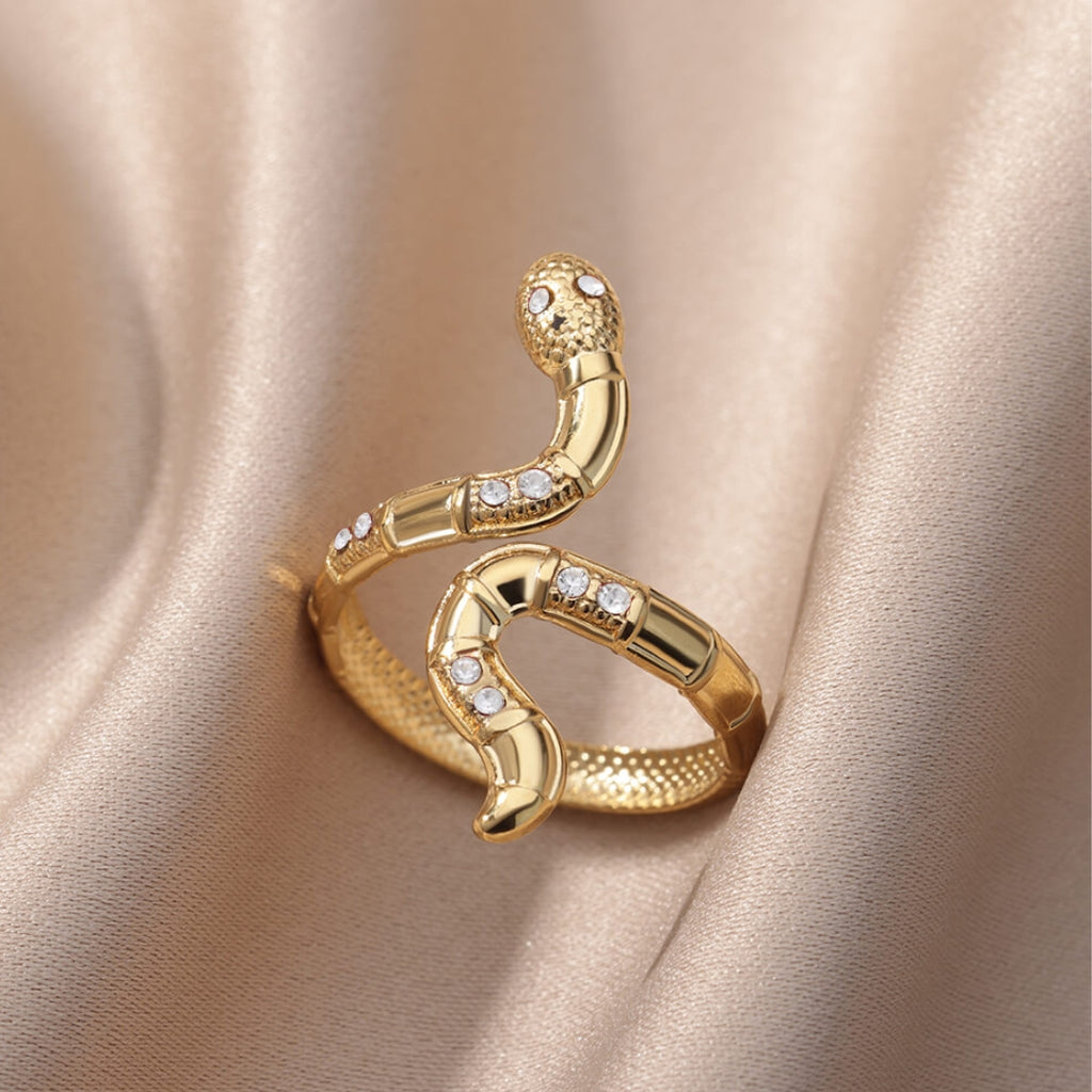 Exquisiter Verstellbarer Goldschlangenring mit Glitzer