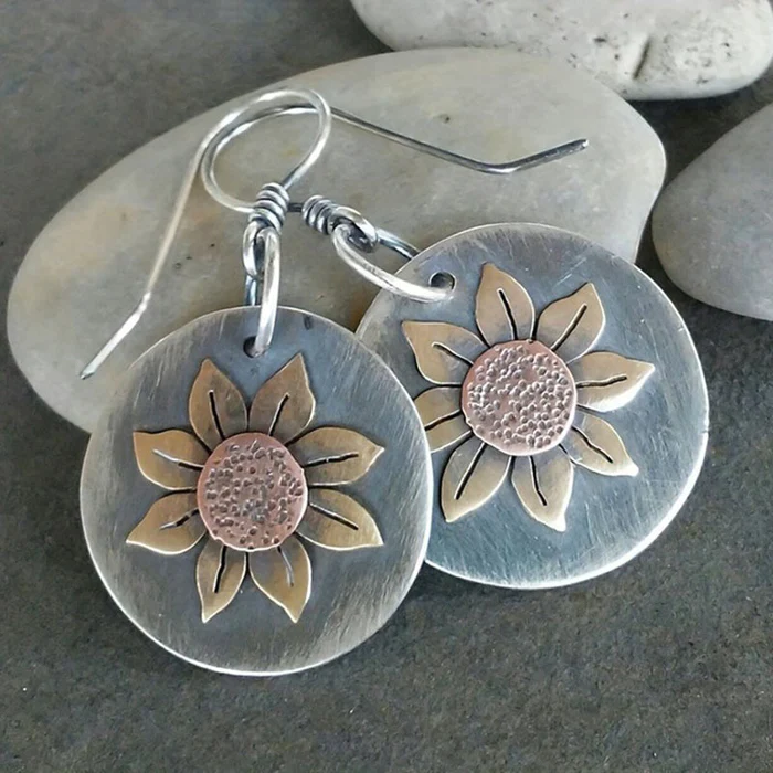 Vintage Silber Sonnenblume Ohrringe