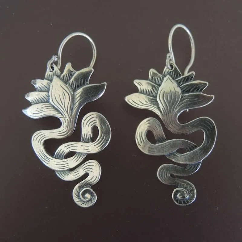 Vintage Floral Schlange Ohrringe in Sterling Silber