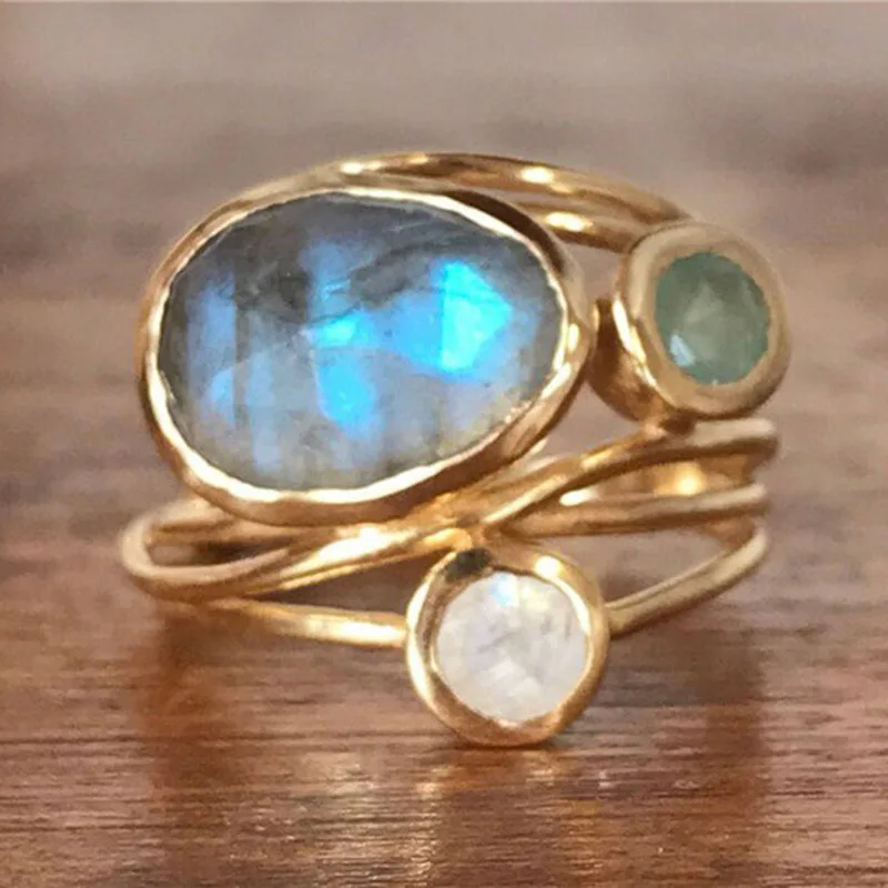 Gold Boho Ring mit Kristallen