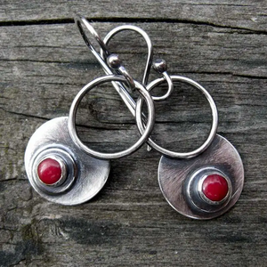 Vintage rote runde Ohrringe in Silber