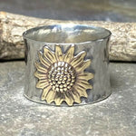 Goldene Sonnenblume Breite Band Ring