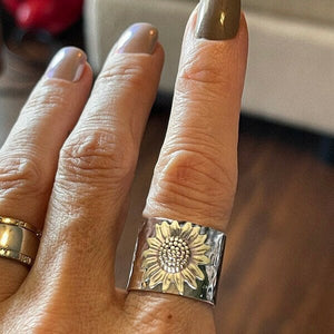 Goldene Sonnenblume Breite Band Ring