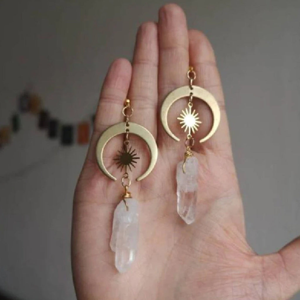 Boho-Ohrringe aus Quarz in Gold