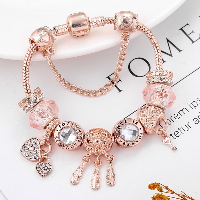 Rose Dreamcatcher Armband mit Charms in Sterling Silber Enthalten