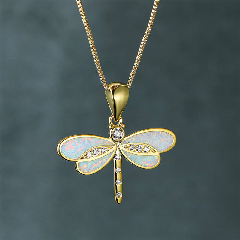 Libellenhalskette aus Gold mit Opal