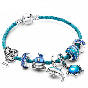 Ocean Style Armband + Charms in Leder und Silber enthalten