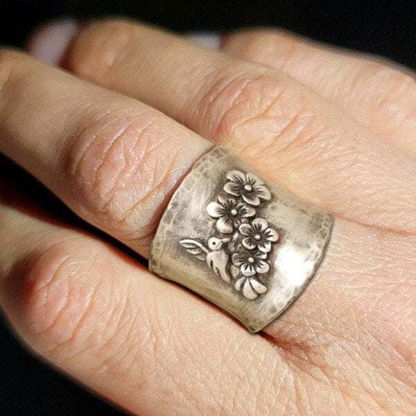 Vogel Blume Breite Band Ring