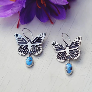 Vintage Silber Blaustein Schmetterling Ohrringe