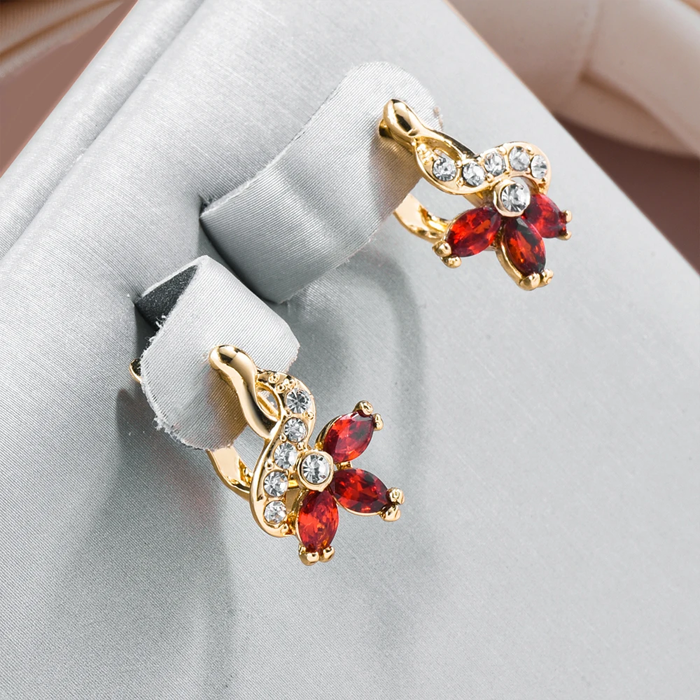 Elegante Rote Gänseblümchen Kristall Ohrringe