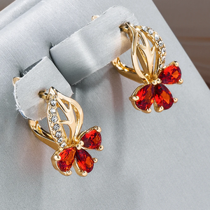 Elegante rote Blumen-Kristall-Ohrringe