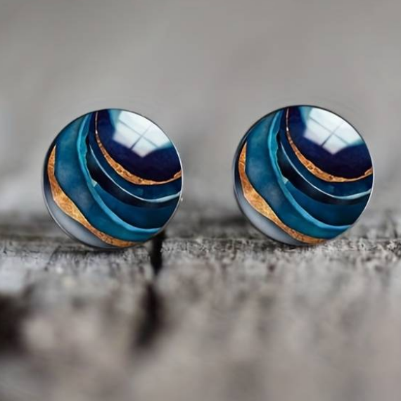 Blaue abgerundete Vintage-Ohrringe